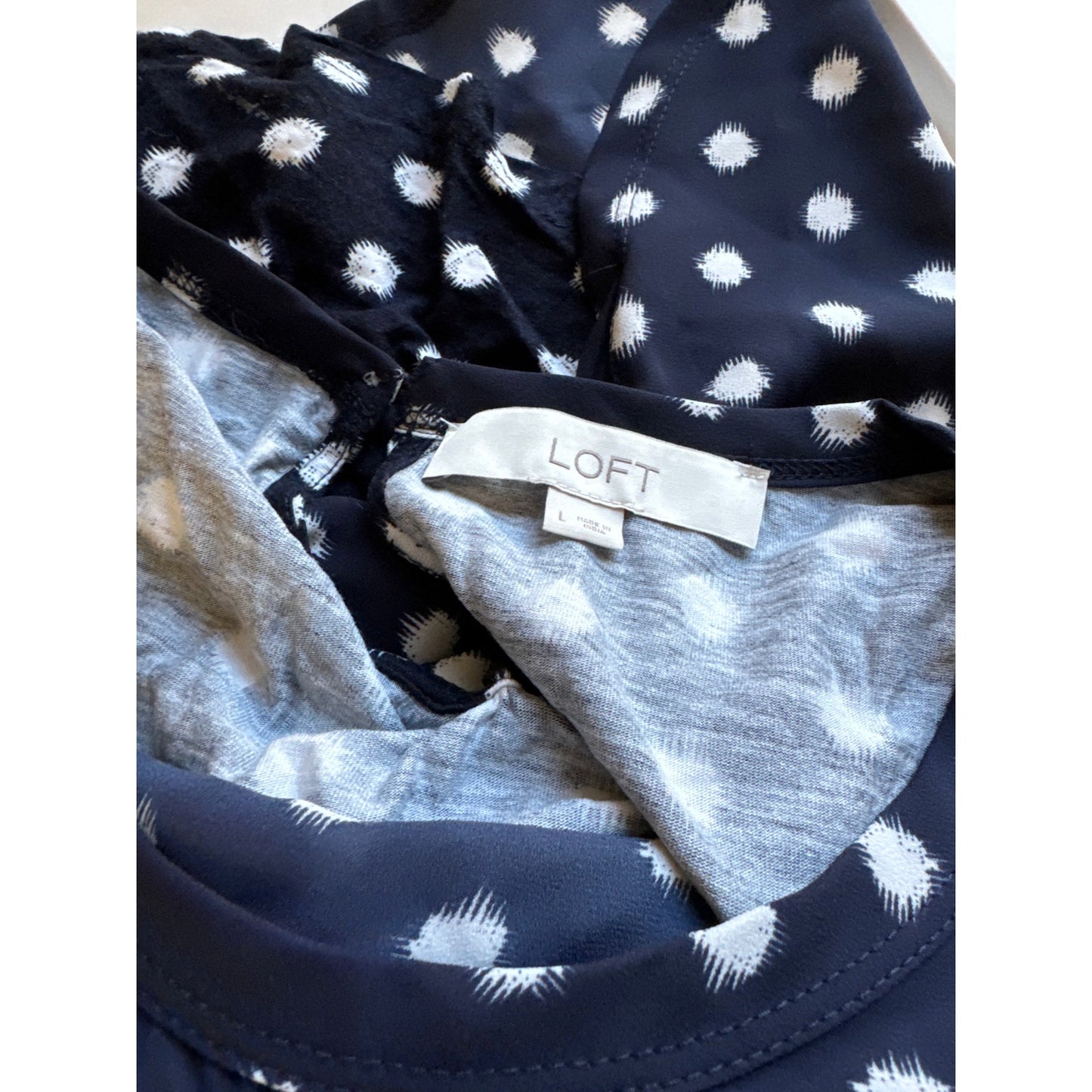 Vintage LOFT Sleeveless Top - Navy Blue Polka Dot - Large