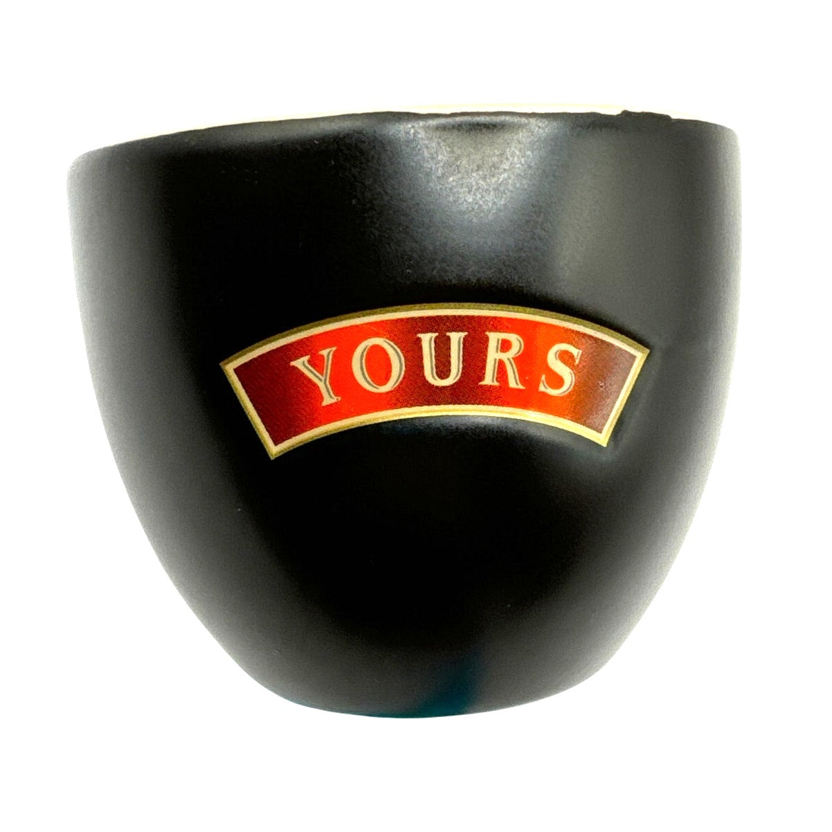 Vintage Black Ceramic 'YOURS' Mug - Retro Design Handleless Cup - Collectible