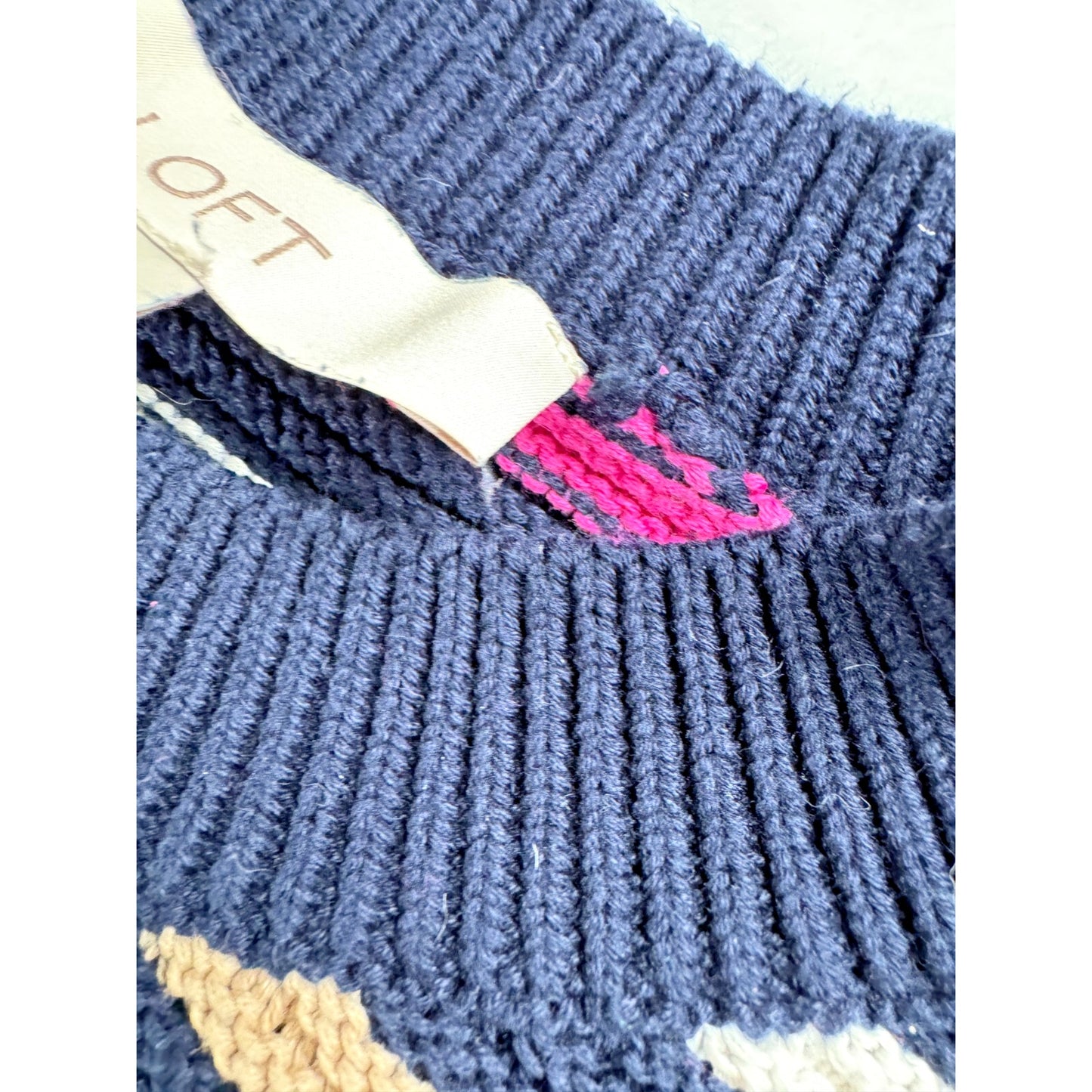 Loft Stripe Texture Sweater Womens Large Lightweight 100% Cotton Bright Colors