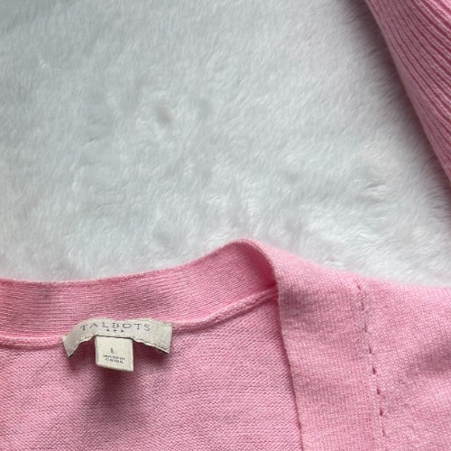 Talbots Open Front Cardigan Classic Pink Sweater Large Charming Cute Pastel