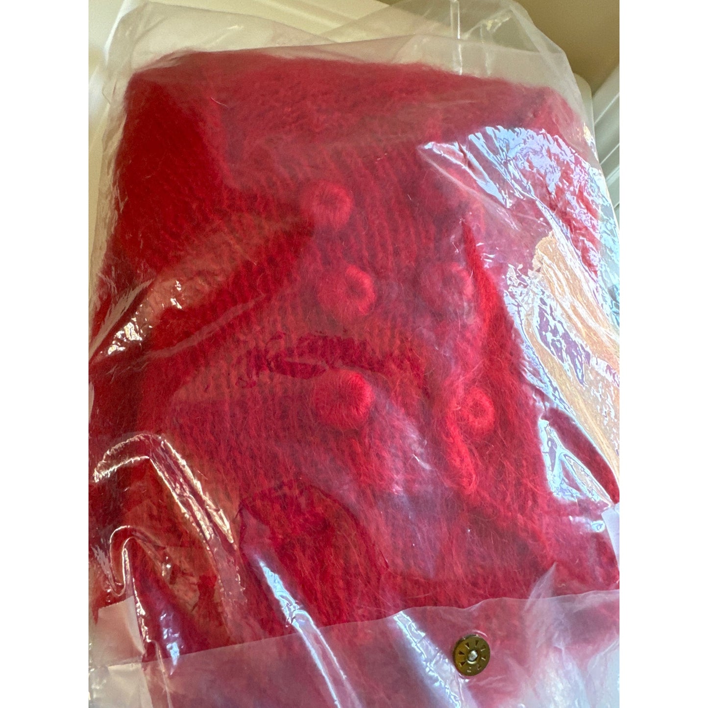 Vintage 1980s Woof Hand-Knitted Red Cardigan Sweater - Mohair and Merino - NWOT