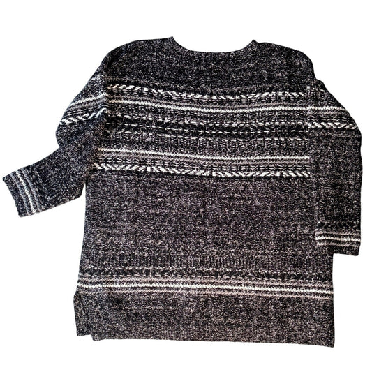 J.Jill Black White Marled Knit Sweater Grey Pullover Women’s Medium 3/4 Sleeves