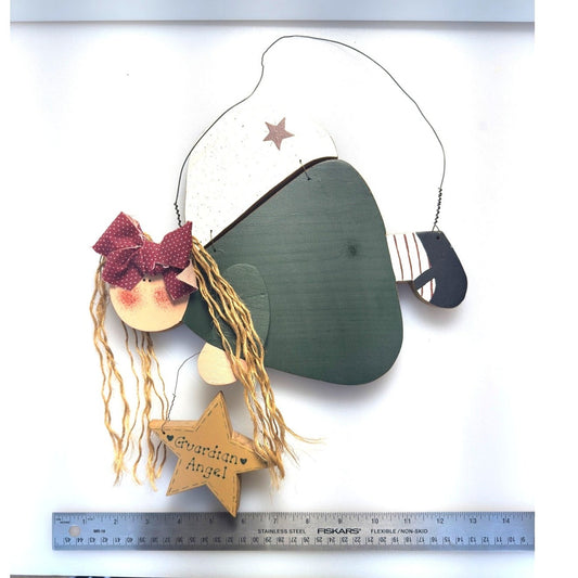 Guardian Angel Primitive Folk Art Sculpture - Handmade Wood and Wire Wall Art