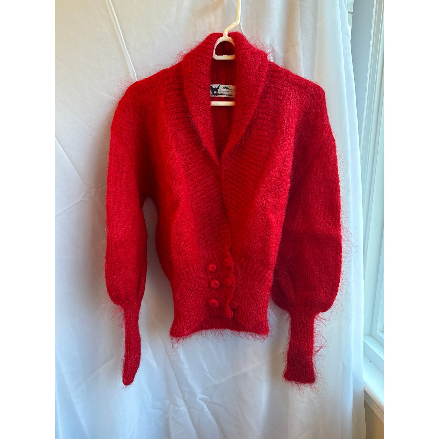 Vintage 1980s Woof Hand-Knitted Red Cardigan Sweater - Mohair and Merino - NWOT