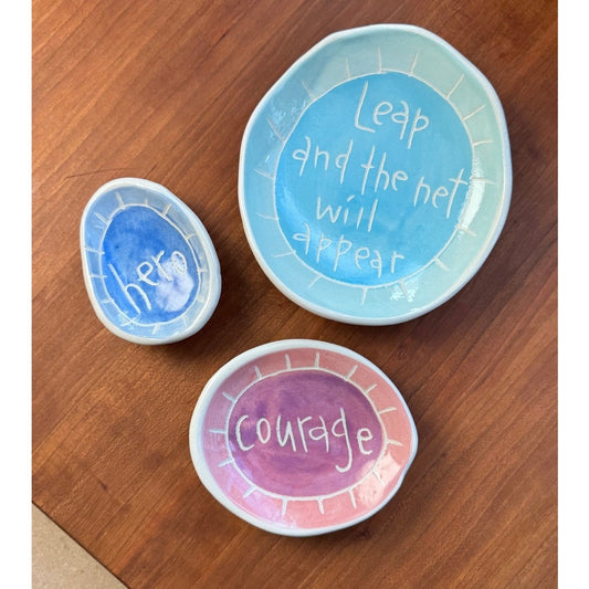Handmade Trinket Dish Pottery by Karissa Chase Australian Have Courage Leap Hero