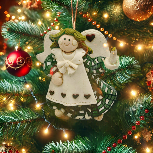 Vintage Christmas Ornaments Set of 5 - Santa, Angels, Snowmen w Storage Box