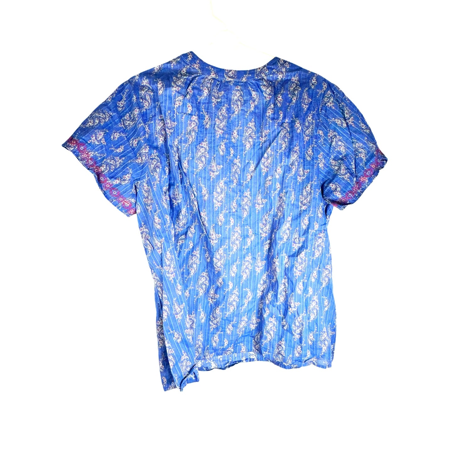 J Jill Blue Paisley Top - Light Breezy Cotton - Women's XL with Short Sleeves
