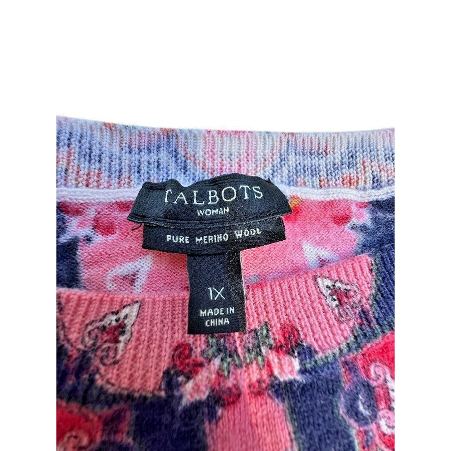 Talbots Women's SZ 1X 100% Merino Wool Lightweight Sweater Crew Neck 3/4 Sleeve