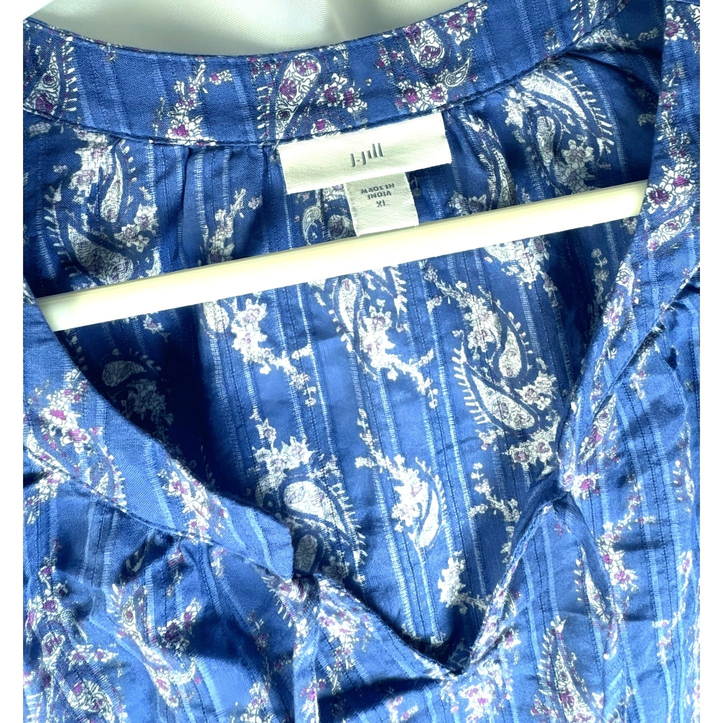 J Jill Blue Paisley Top - Light Breezy Cotton - Women's XL with Short Sleeves