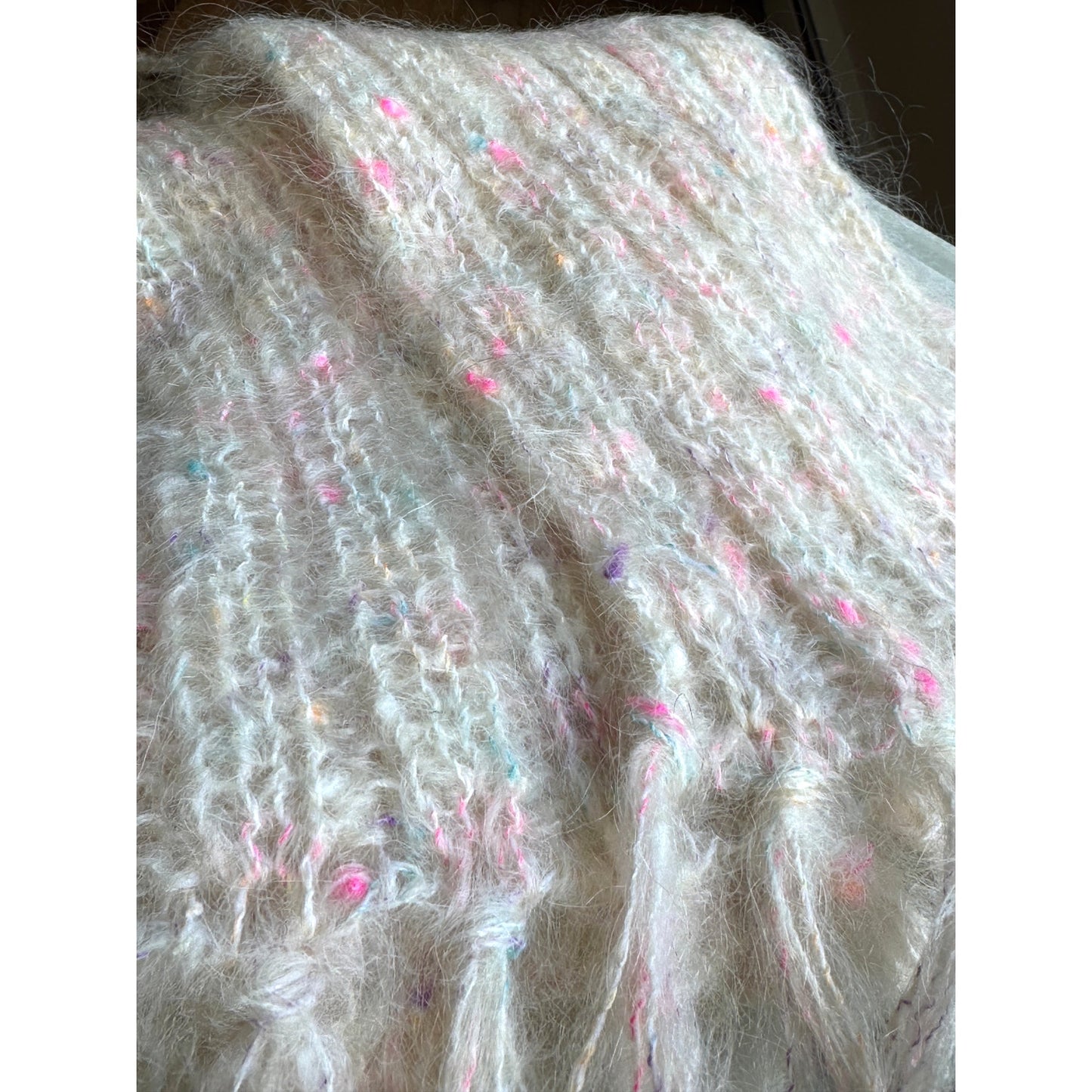Vintage 1980s Woof HandKnit Cream Pastel Scarf - Mohair Merino - NWOT