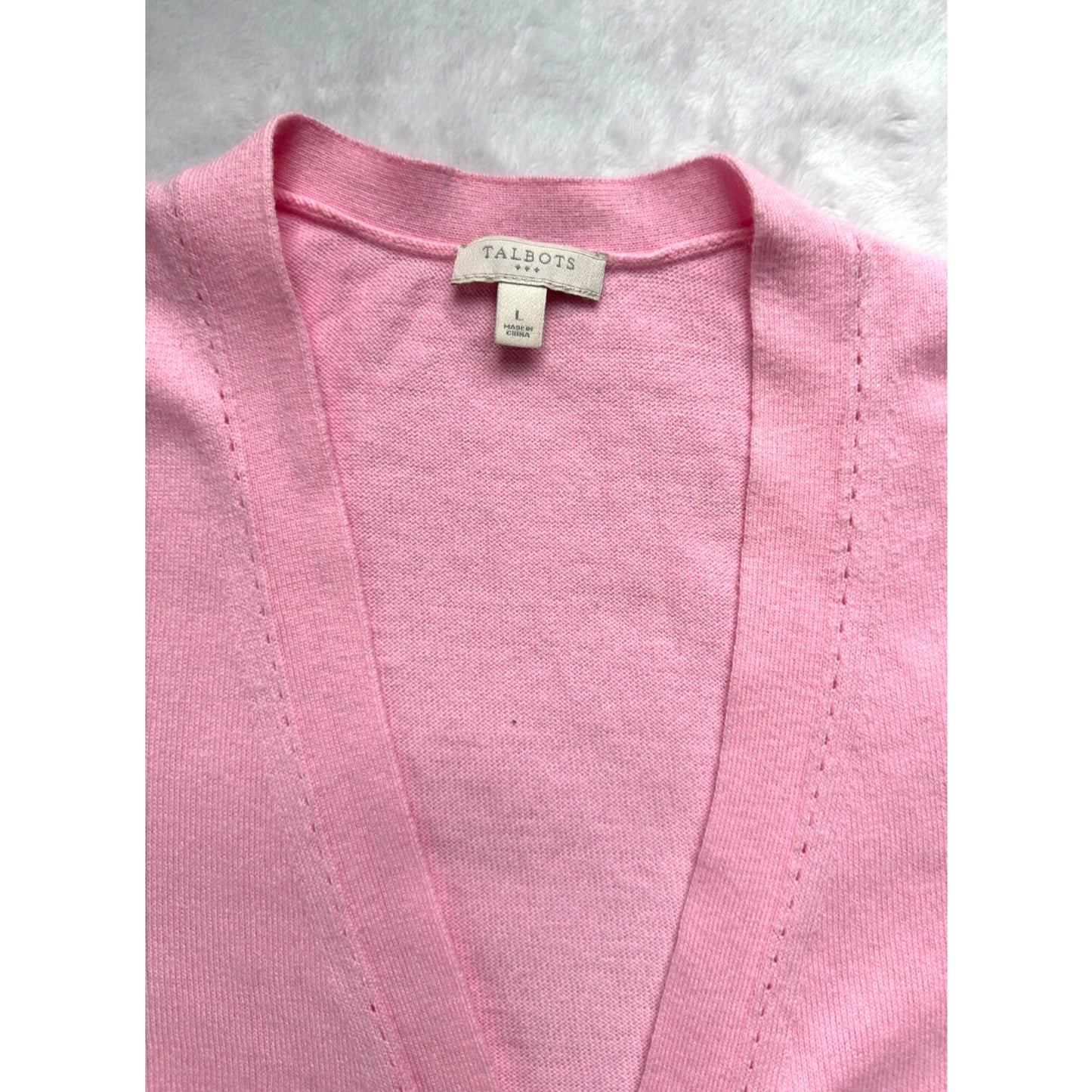 Talbots Open Front Cardigan Classic Pink Sweater Large Charming Cute Pastel
