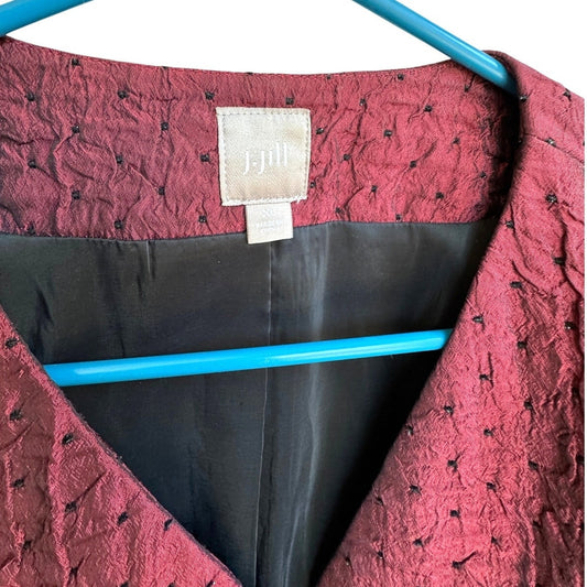 J.Jill Open Front Blazer Women's XL Burgundy Quilted Textured Dressy Jacket