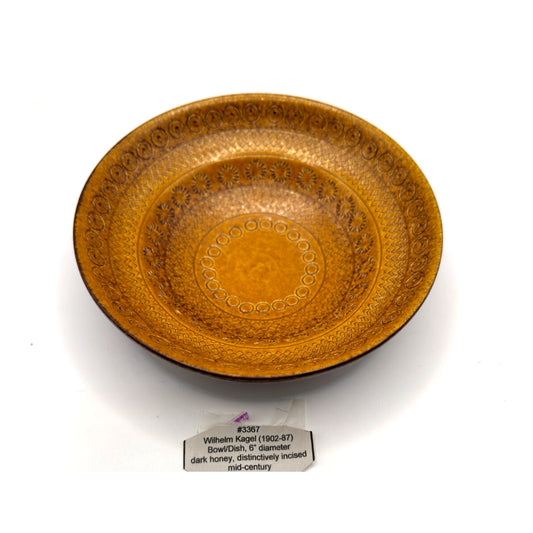 Wilhelm Kagel Art Pottery Bowl 6" Signed Vintage MCM Germany Honey Gold Brown