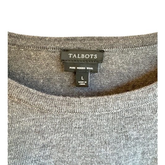 Talbots Grey 100% Merino Wool Sweater Women’s Zipper Sides Pullover Casual Chic