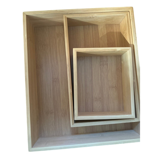 Nested Bamboo Drawer Organizers Set of 3 Multisize Storage Trays NWOT