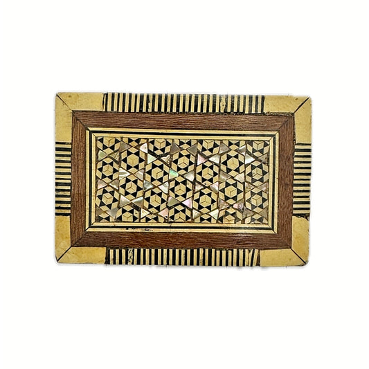 Vintage Wooden Marquetry Trinket Box Mother of Pearl Inlay Moroccan Design Small