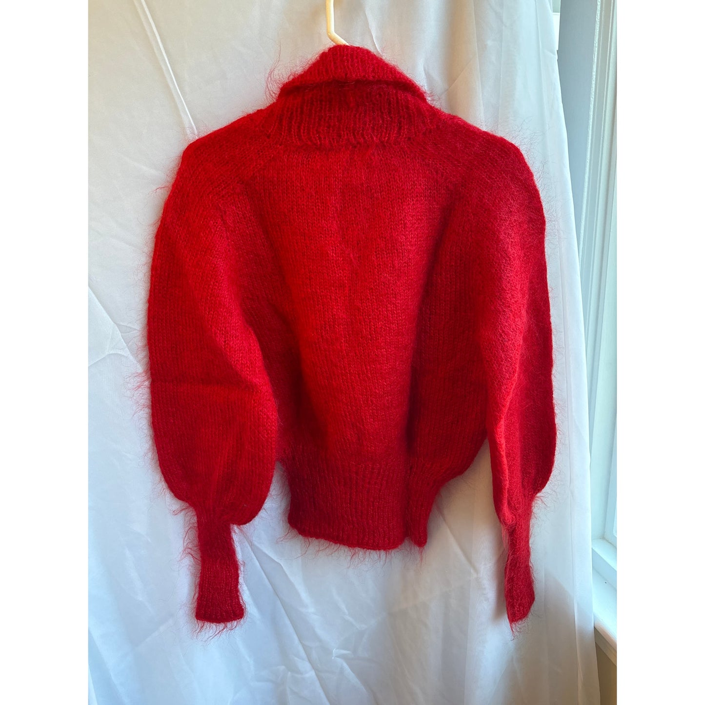 Vintage 1980s Woof Hand-Knitted Red Cardigan Sweater - Mohair and Merino - NWOT