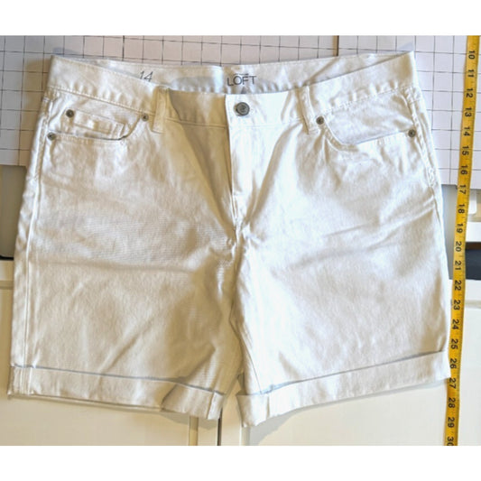 LOFT MODERN White Bermuda Shorts Cuffed Denim Pockets Stretch 32 14 EUC