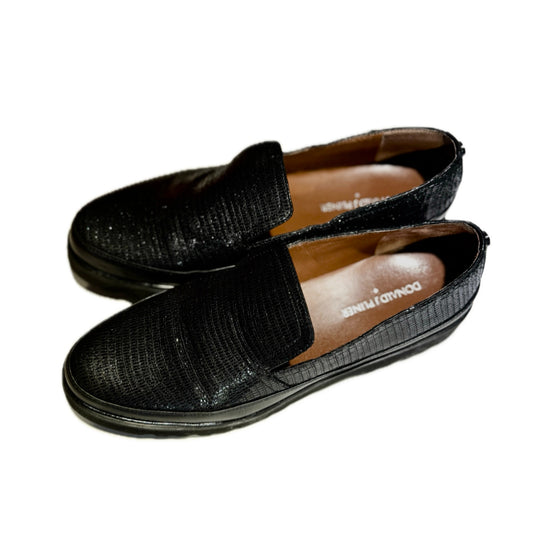 Donald J Pliner Coco Black Crackled Leather Loafers Women’s 8.5 EUC w OG Box