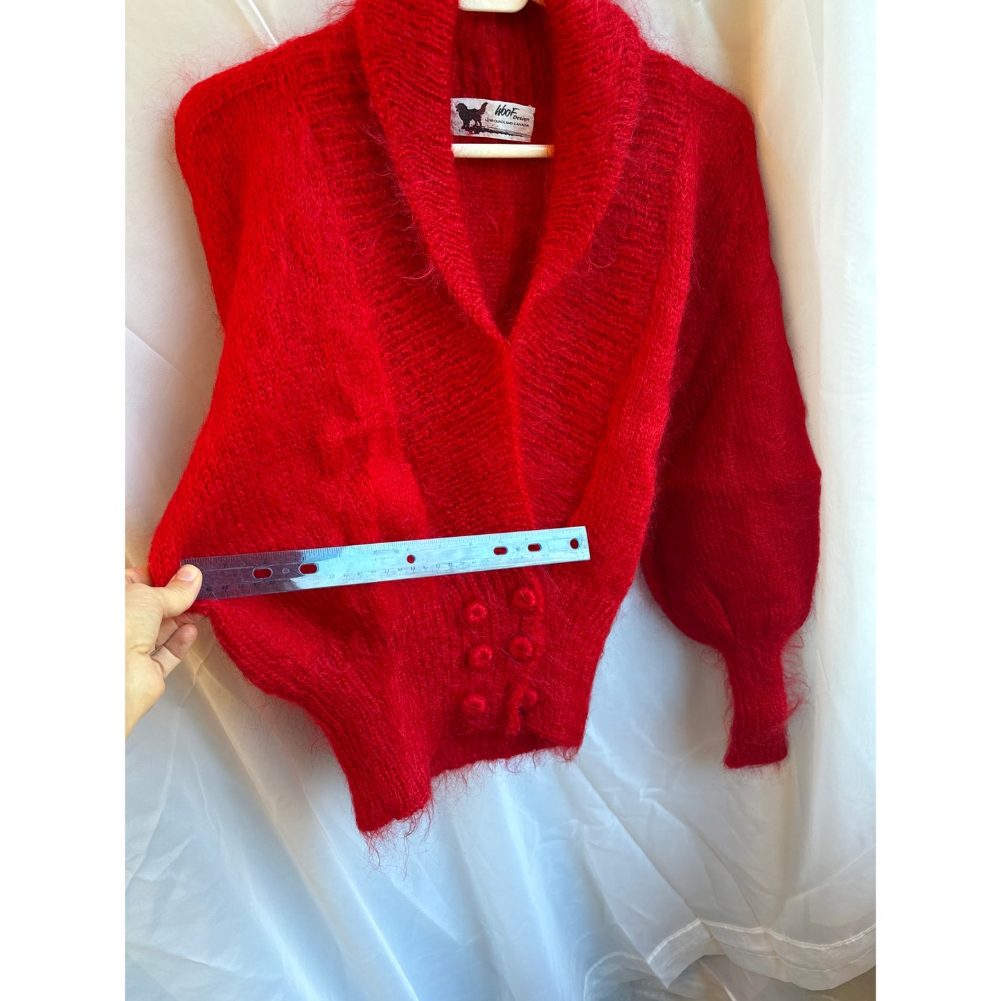 Vintage 1980s Woof Hand-Knitted Red Cardigan Sweater - Mohair and Merino - NWOT
