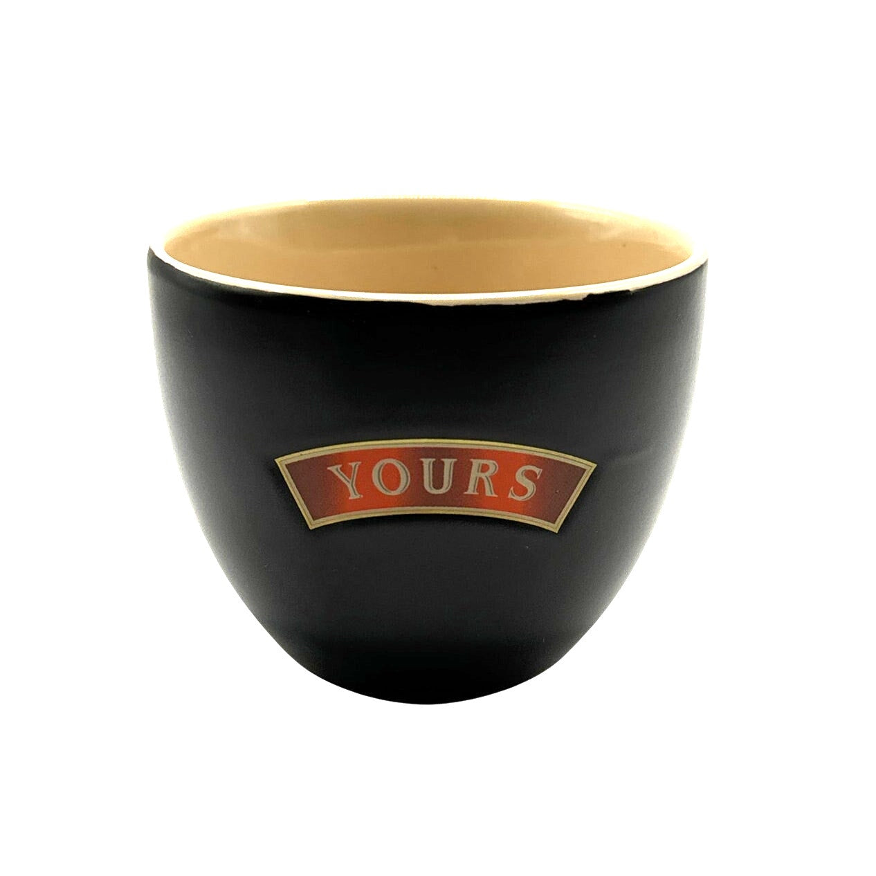 Vintage Black Ceramic 'YOURS' Mug - Retro Design Handleless Cup - Collectible