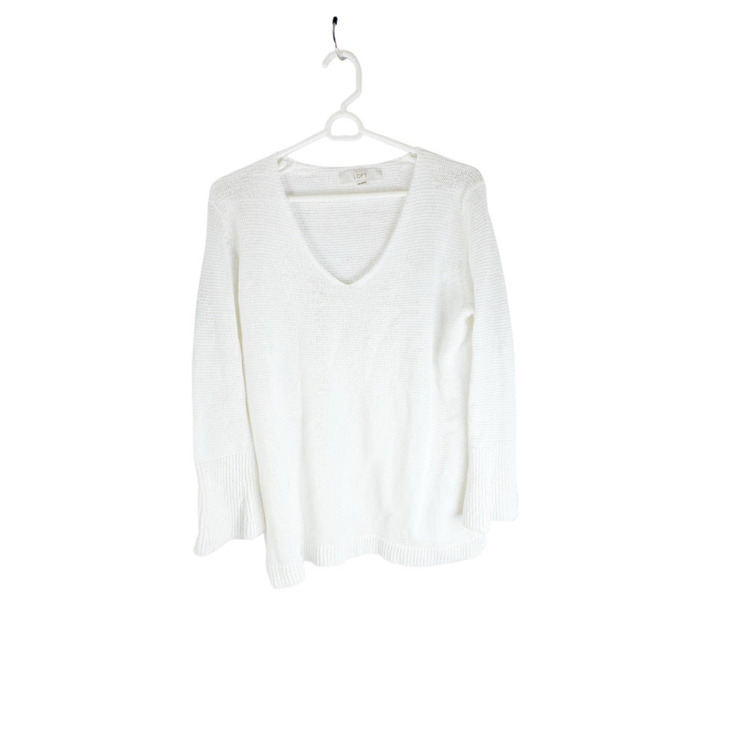 White Sweater with V Neck - Ann Taylor Loft - Extra Large