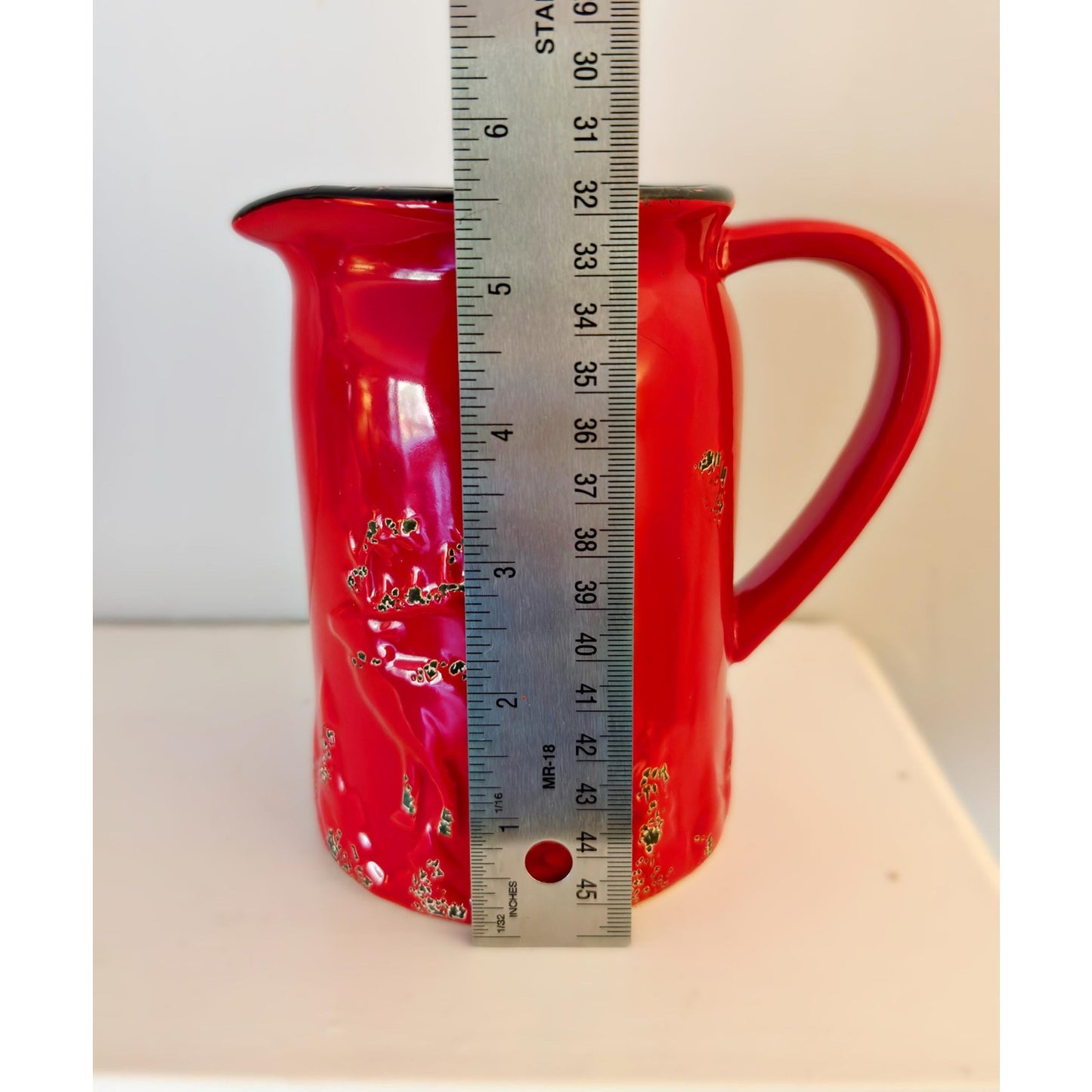 Vintage Napco Imports Red Ceramic Reindeer Pitcher with Distressed Finish
