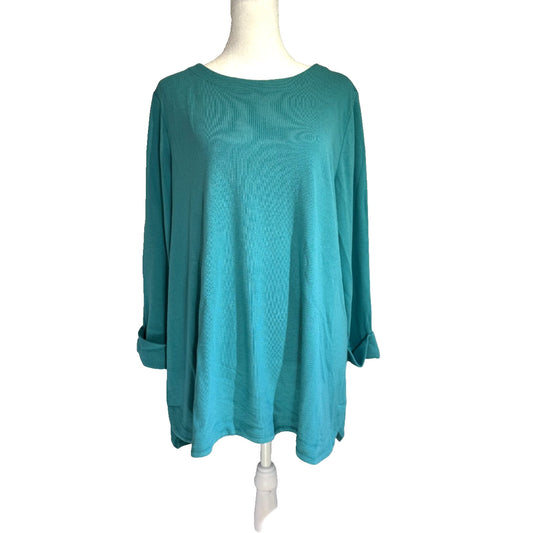 J. Jill Wearever Collection Scoop Neck Tunic Top Womens L 3/4 Sleeve Blue Green