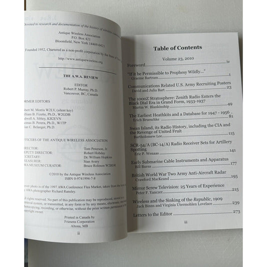 Collectible Radio History Journal Antique Wireless Review Volume 23 2010