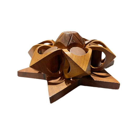 Flower Wood Napkin Ring Set of 6 - Unique Vintage Fall Decor Boho MCM