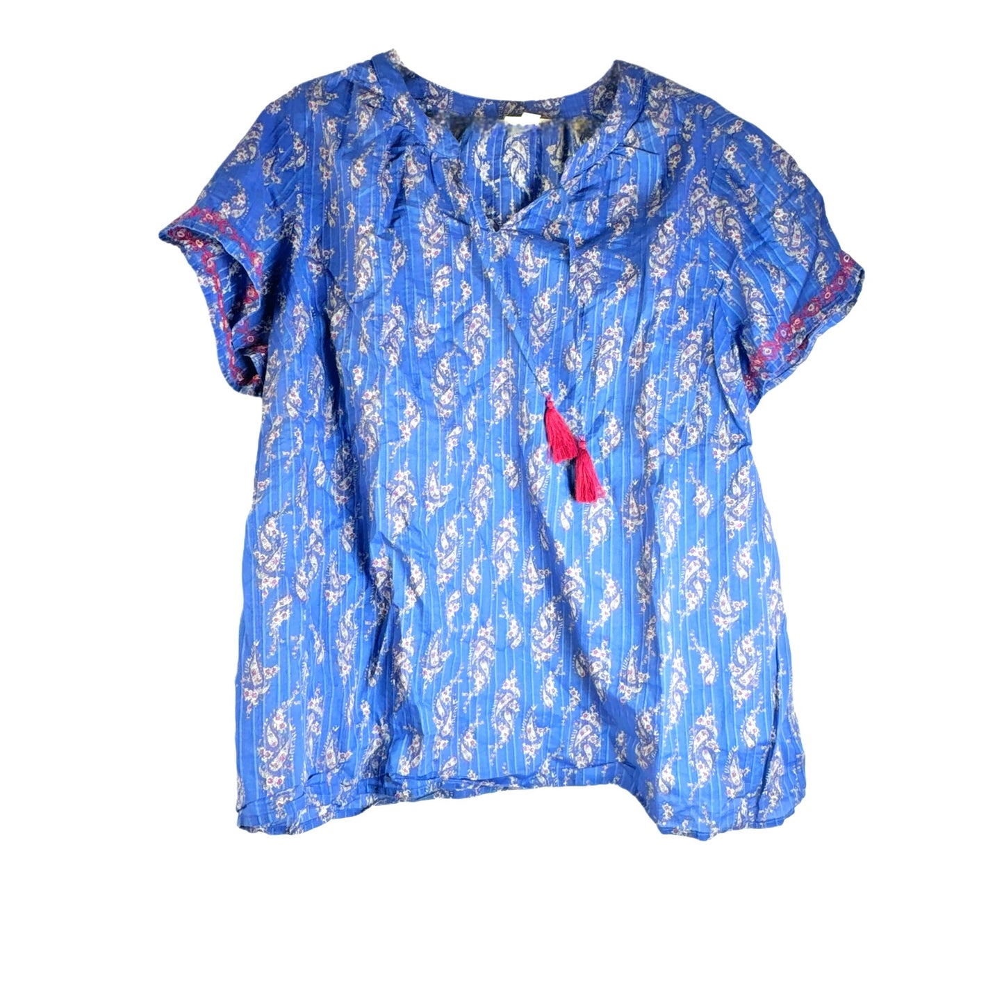 J Jill Blue Paisley Top - Light Breezy Cotton - Women's XL with Short Sleeves