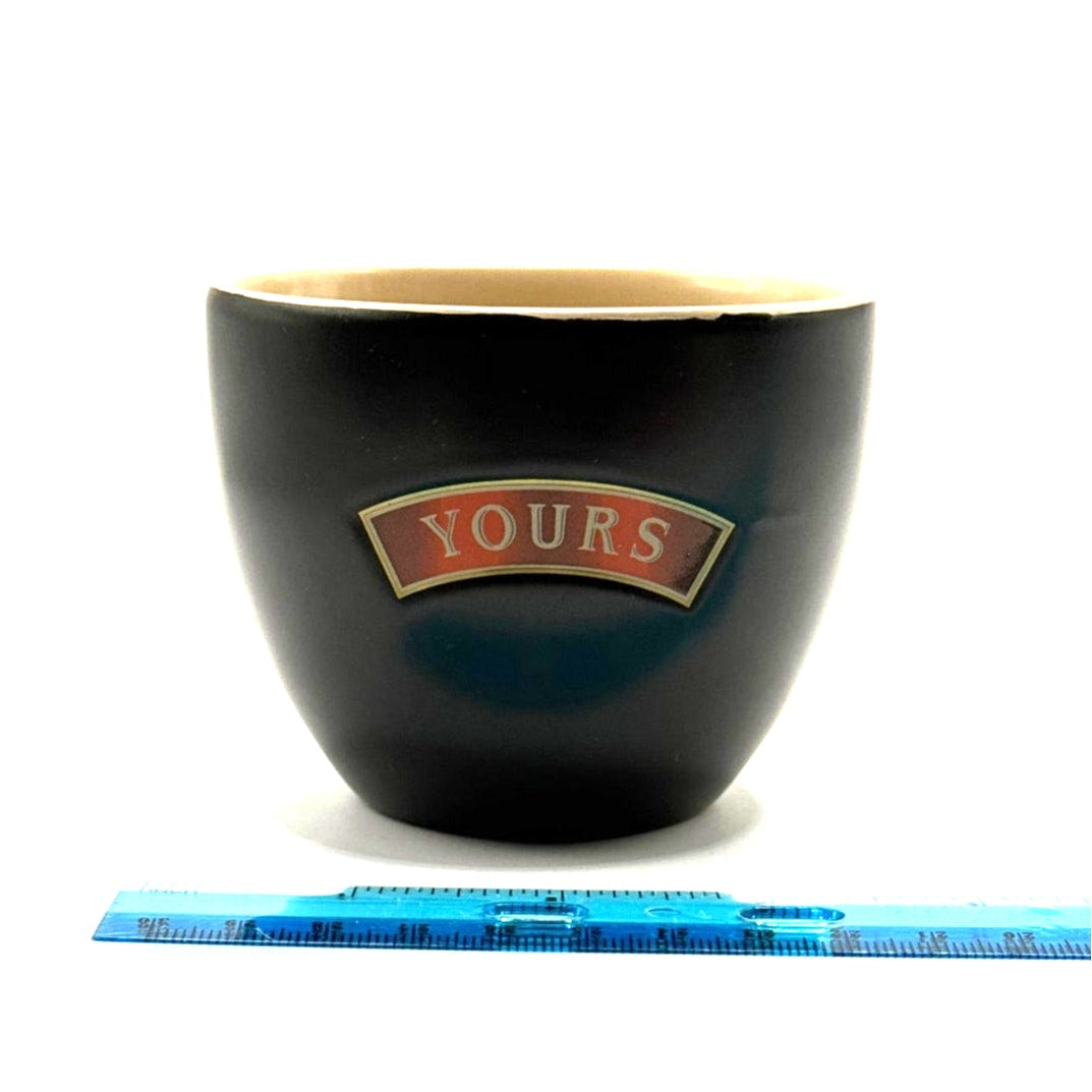 Vintage Black Ceramic 'YOURS' Mug - Retro Design Handleless Cup - Collectible