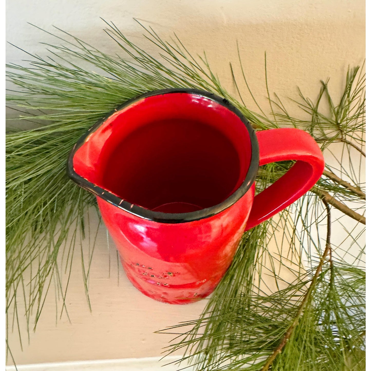 Vintage Napco Imports Red Ceramic Reindeer Pitcher with Distressed Finish