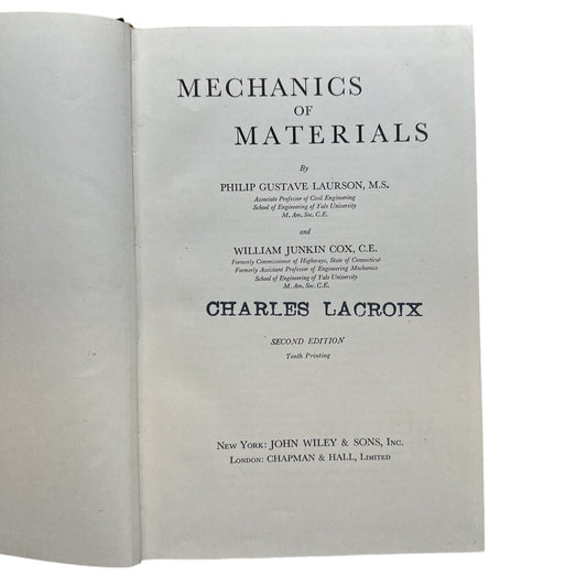 Vintage Textbook 1950 Mechanics Of Materials Laurson Cox 2nd Ed 10th Print Wiley