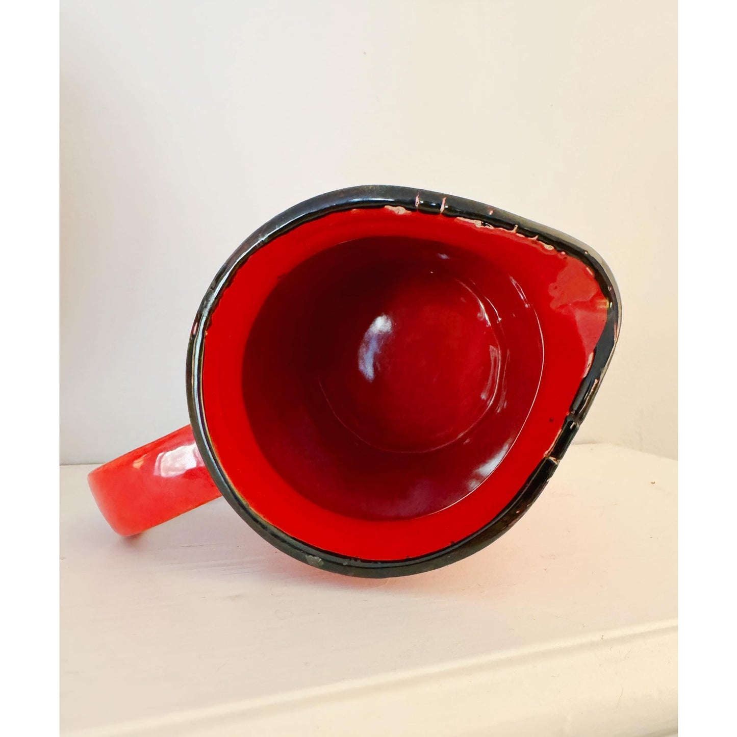 Vintage Napco Imports Red Ceramic Reindeer Pitcher with Distressed Finish