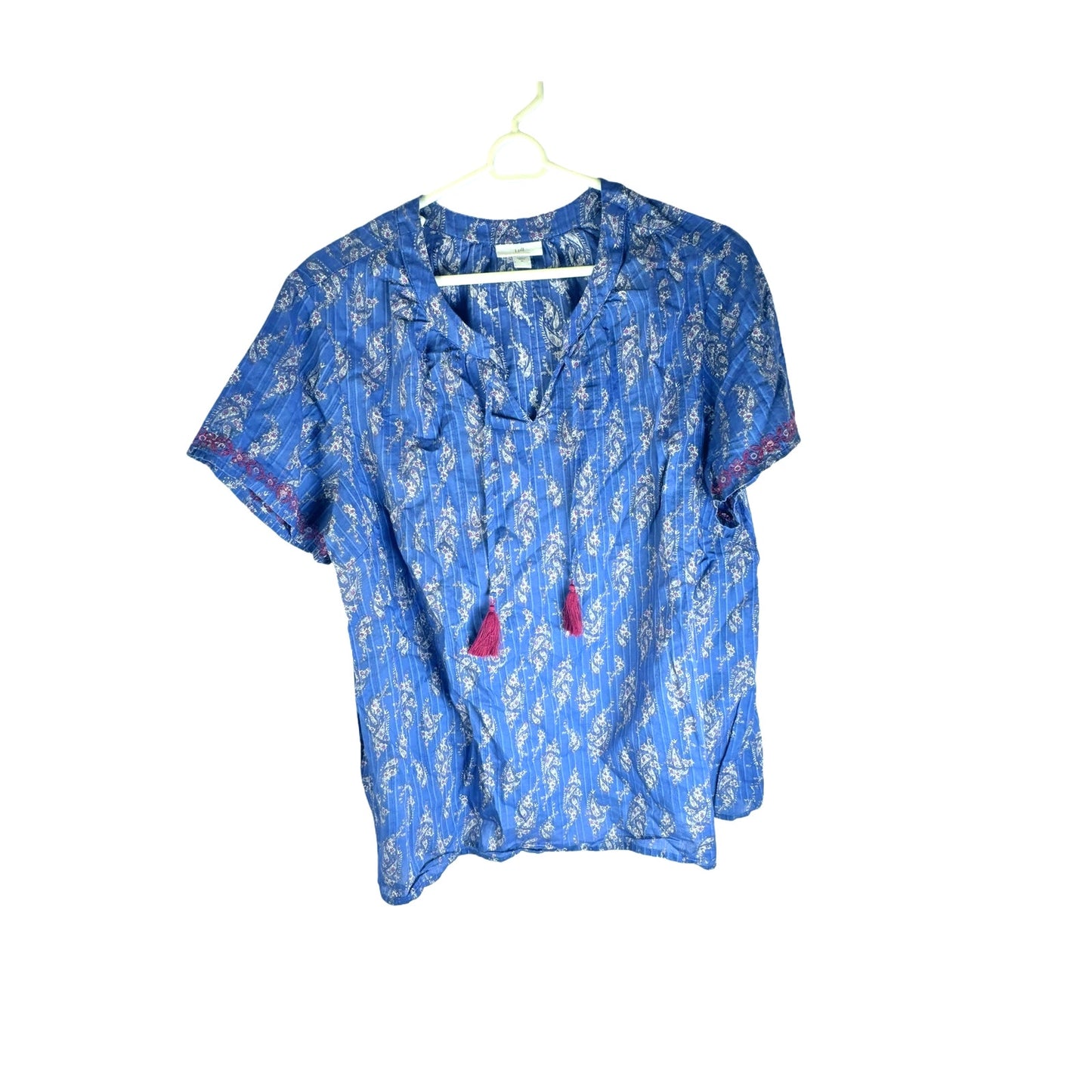 J Jill Blue Paisley Top - Light Breezy Cotton - Women's XL with Short Sleeves