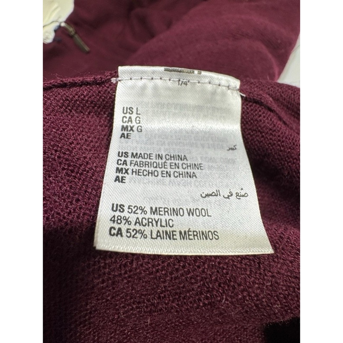 Men's Knit Sweater Wool Blend Size L Zip Collar Club Room Cranberry NWT Macys