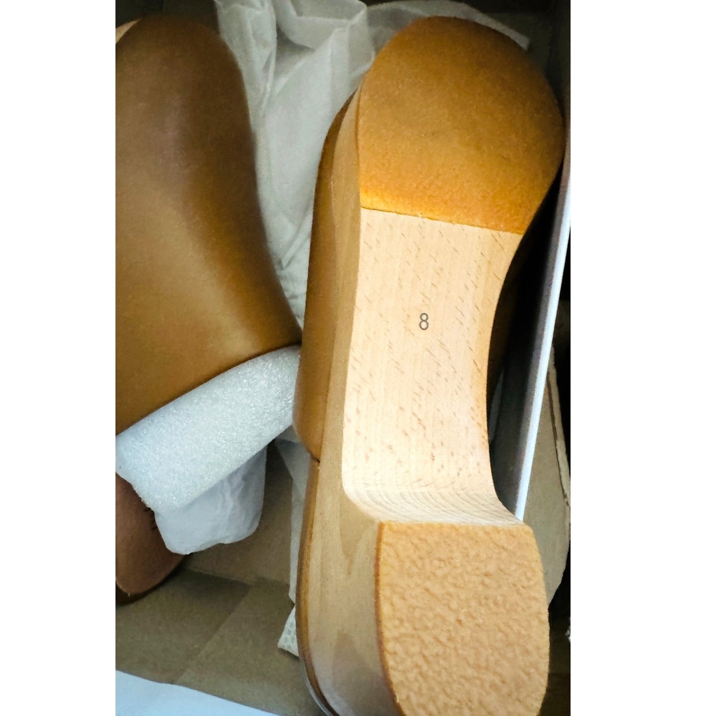 J Jill Women’s Tan Leather Wooden Platform Clogs Size 8 - New in Box Never Worn