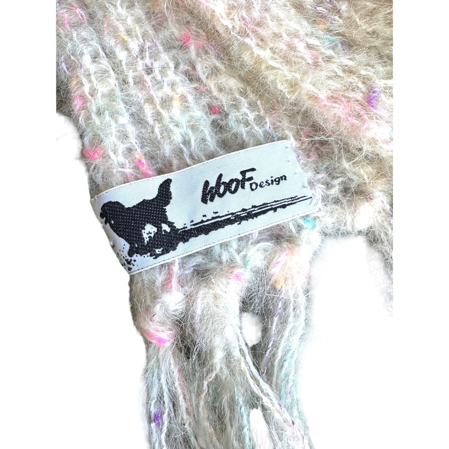 Vintage 1980s Woof HandKnit Cream Pastel Scarf - Mohair Merino - NWOT