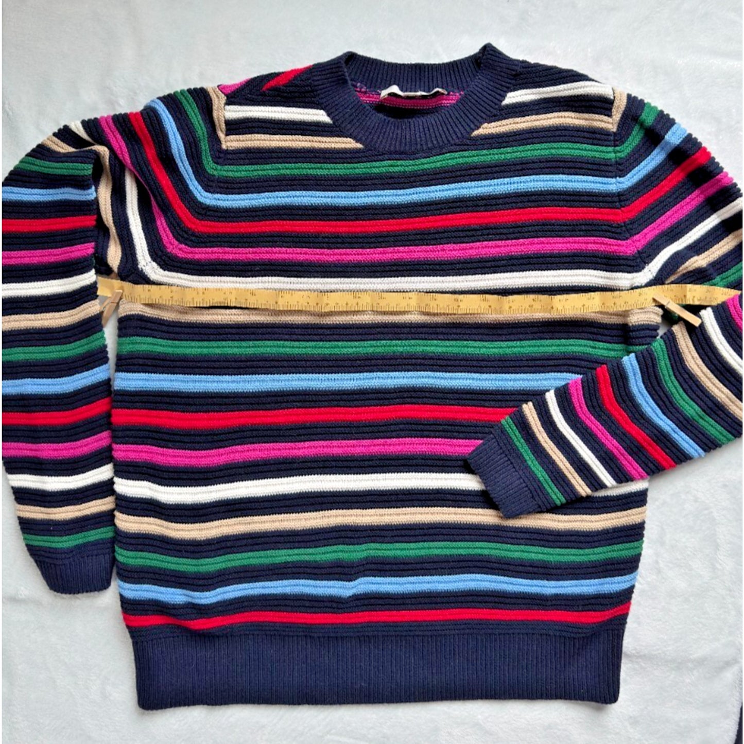 Loft Stripe Texture Sweater Womens Large Lightweight 100% Cotton Bright Colors