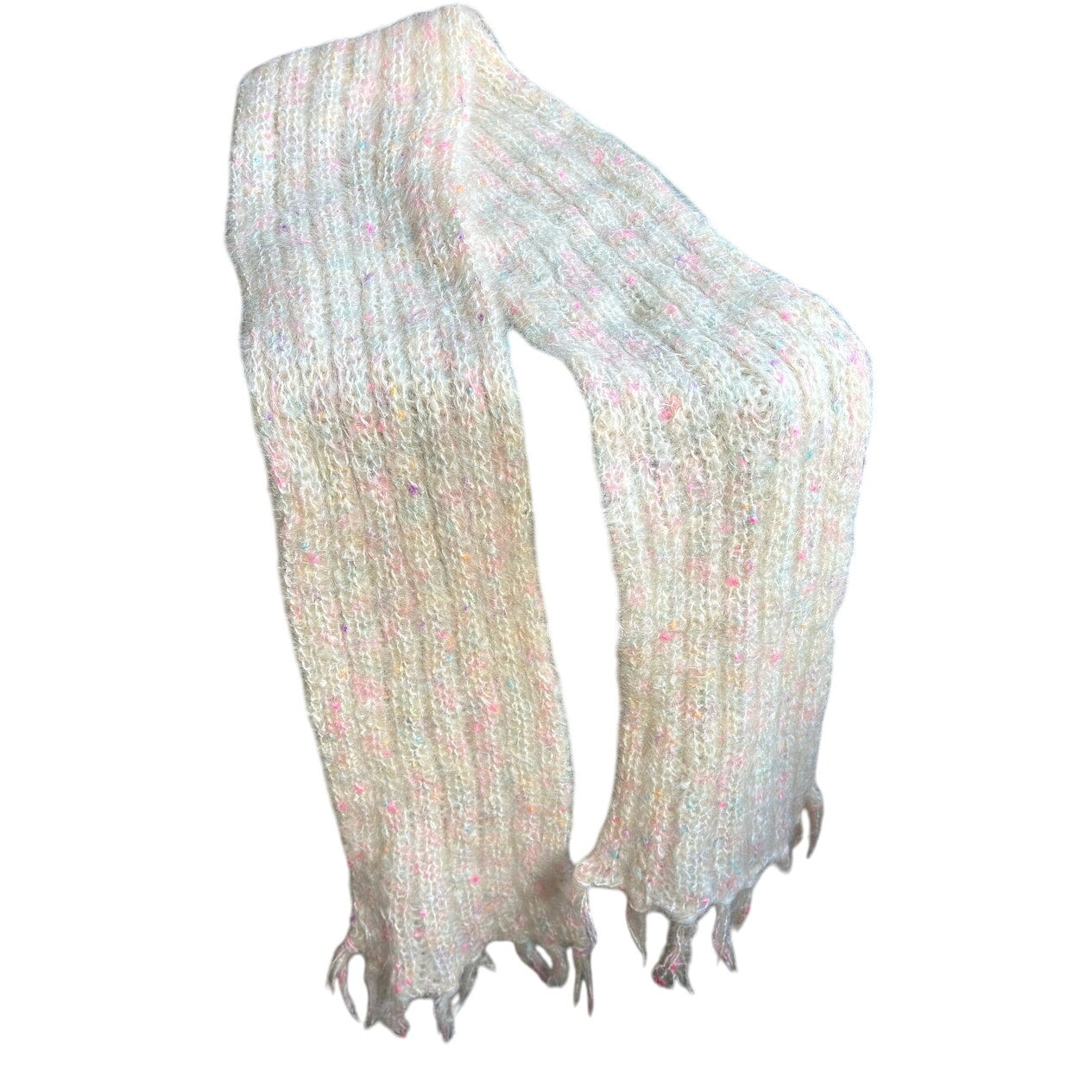 Vintage 1980s Woof HandKnit Cream Pastel Scarf - Mohair Merino - NWOT