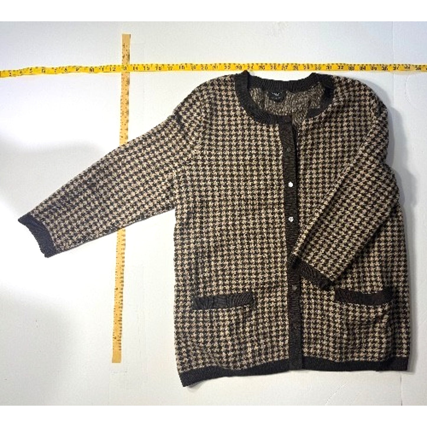 Talbots Cardigan Sweater Houndstooth Brown Women’s Size 1X Merino Wool