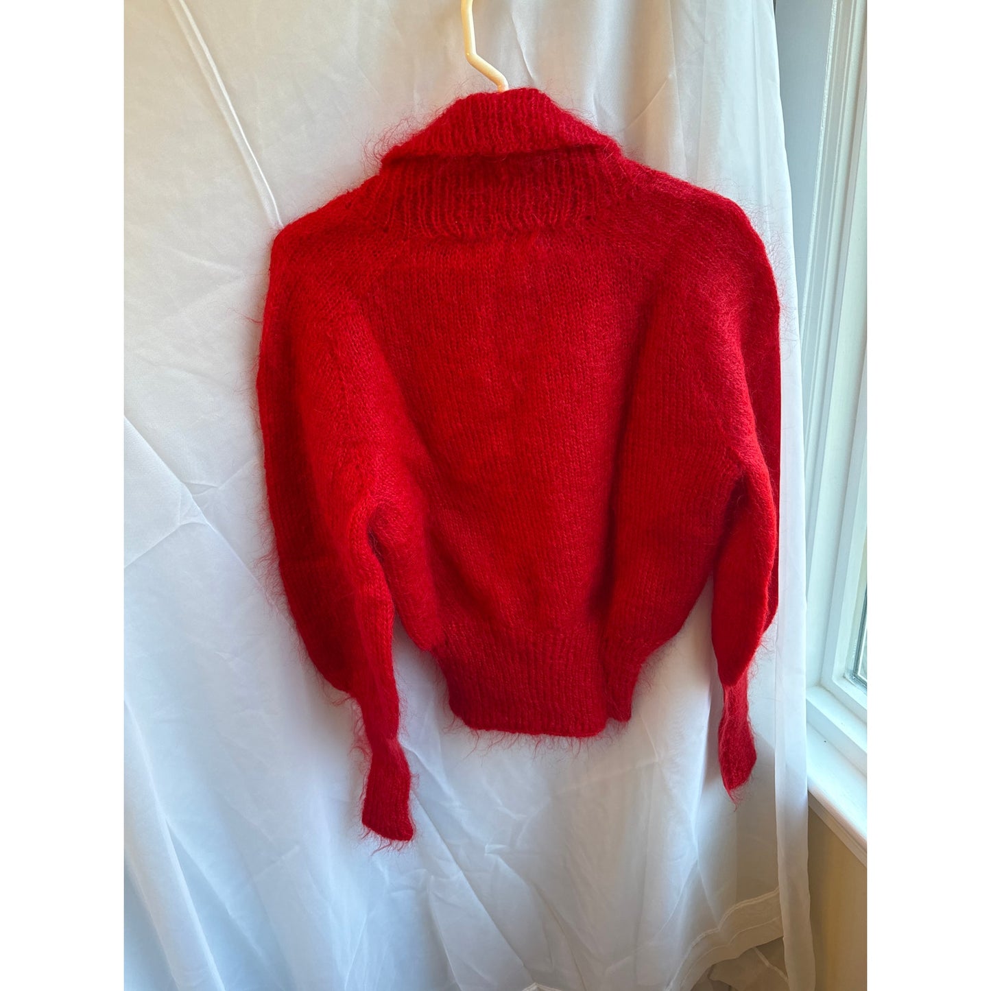 Vintage 1980s Woof Hand-Knitted Red Cardigan Sweater - Mohair and Merino - NWOT