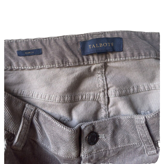 Talbots Grey Corduroy Pants Curvy Stretch Bootcut Womens Size 12 Flat Front