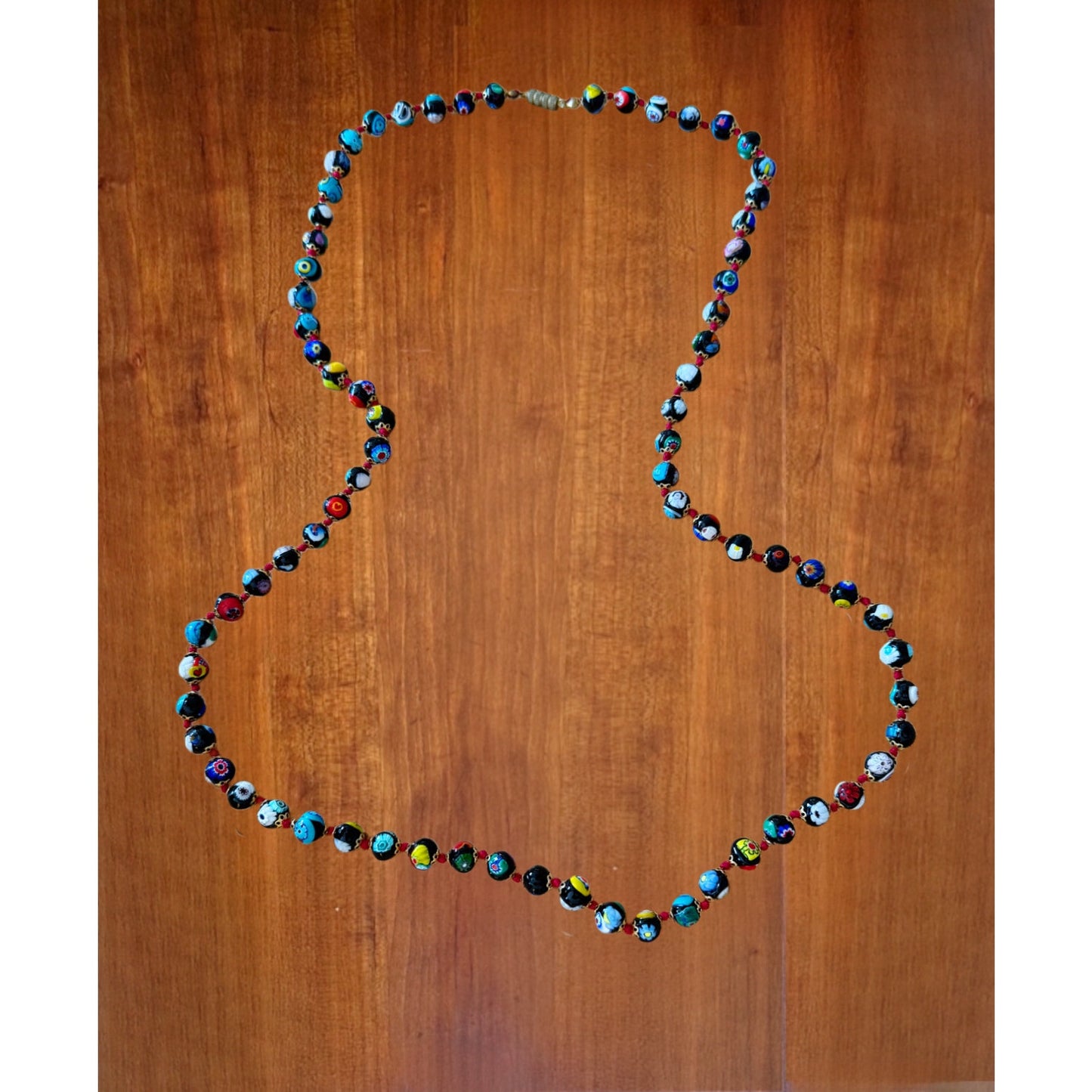 Vintage Murano Moretti Millefiori Glass Bead Necklace 36” Handmade in Italy
