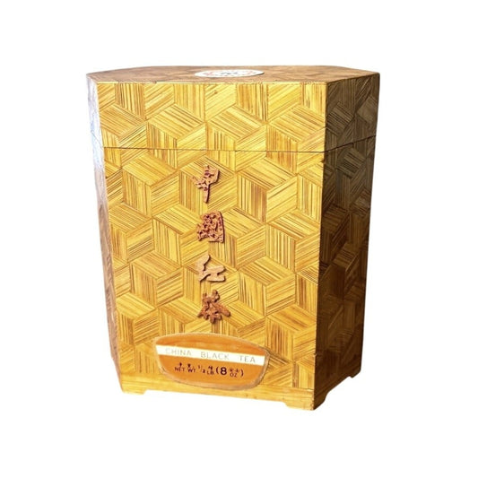 Vintage Tea Box in Hexagonal Wood Parquet Design for Ningguo Flower Tea China