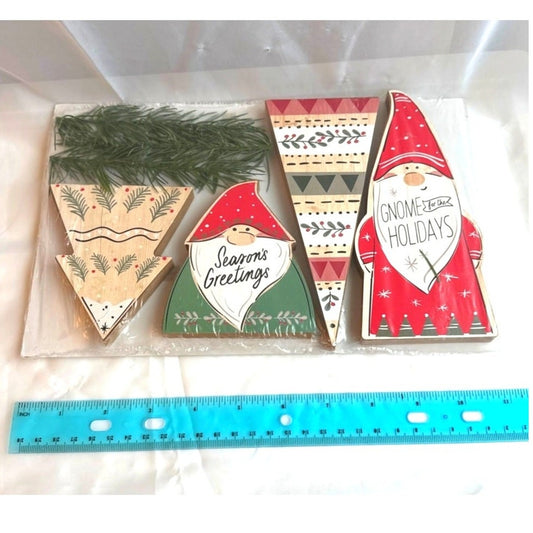 Christmas Gnome Wooden Shelf Decoration 5 Piece Set - 'Gnome for the Holidays'