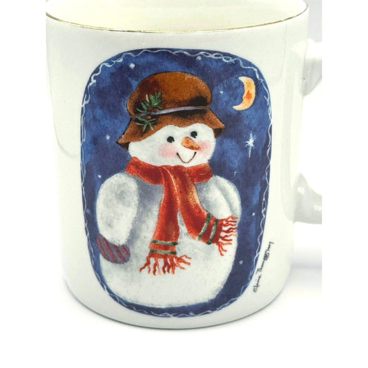 Vintage Snowman Mug - Elaine Thompson 1997 Gold Edge Excellent Condition