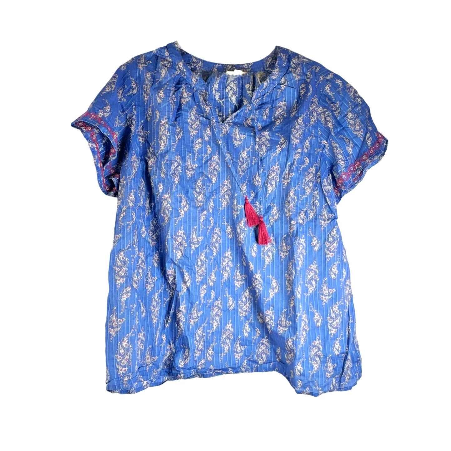 J Jill Blue Paisley Top - Light Breezy Cotton - Women's XL with Short Sleeves