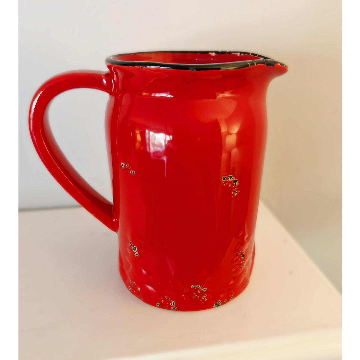 Vintage Napco Imports Red Ceramic Reindeer Pitcher with Distressed Finish